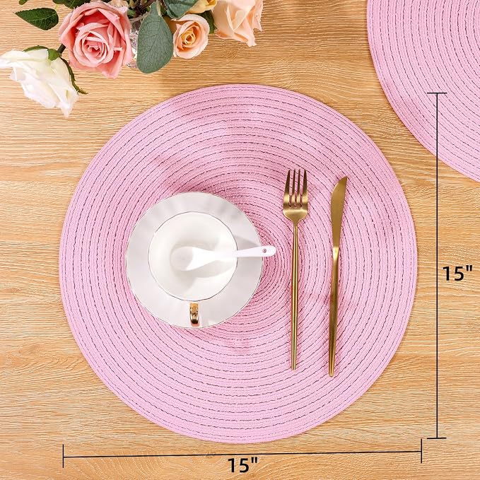 SHACOS Round Braided Placemats Set of 4 Washable 15 inch Round Table Mats - Image 4