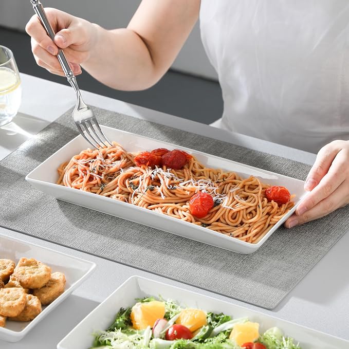 MALACASA Porcelain Serving Platters Set of 4, 12 in Rectangular White Trays | - Image 8