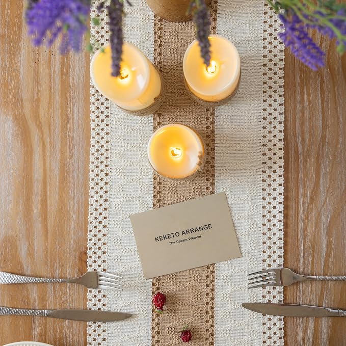 Keketoarrange Boho Macrame Table Runner 12x72 Inch | Woven Burlap Rustic Runner - Image 4