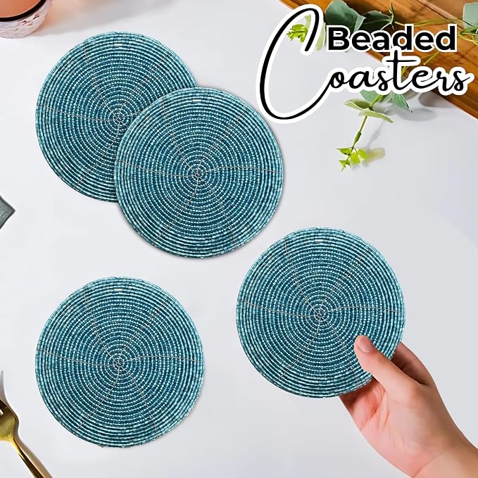 Handmade Beaded Bar Drink Tabletop Protection Coasters - Image 3