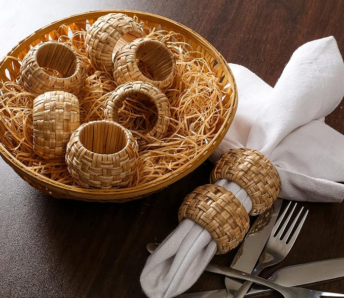 Lightnpro Natural Rattan Decorative Napkin Rings Set of 12, Serviette Napkin - Image 2
