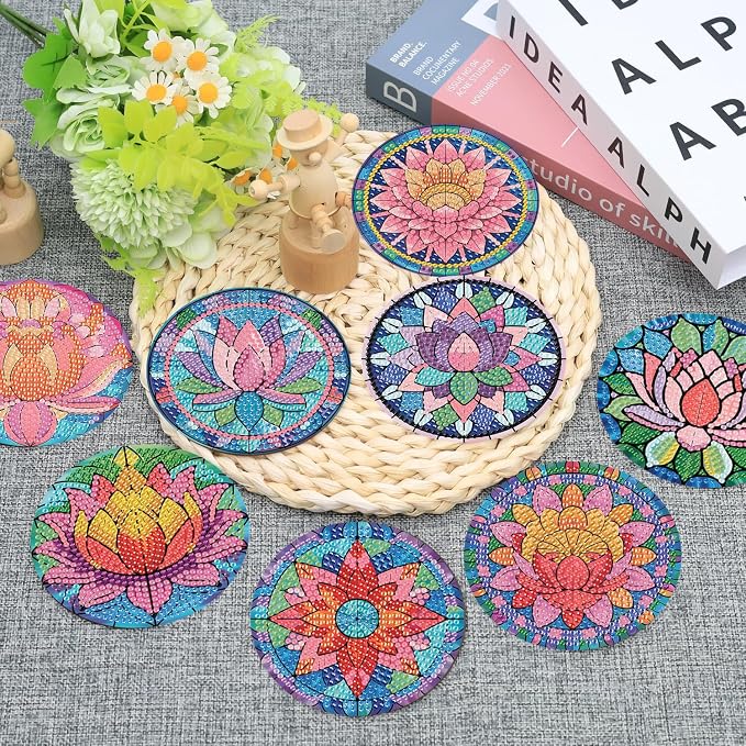 Ekuxom 8 PCS Lotus Diamond Art Coasters Kits - Image 2