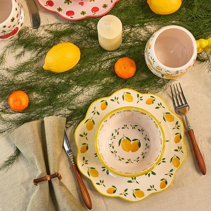 Bico Fruit Pop Scalloped Salad Plates Set of 4, 8.75 Inch Ceramic Dessert Plates - Image 4