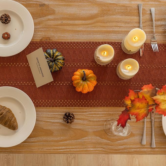 Fall Thanksgiving Boho Macrame Table Runner 12x36 Inch | Woven Burlap Rustic - Image 3
