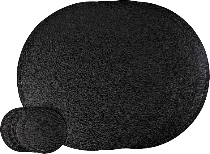 Set of 8 Faux Leather Round Placemats and Coasters, Coffee Mats Kitchen Table by JOVONO