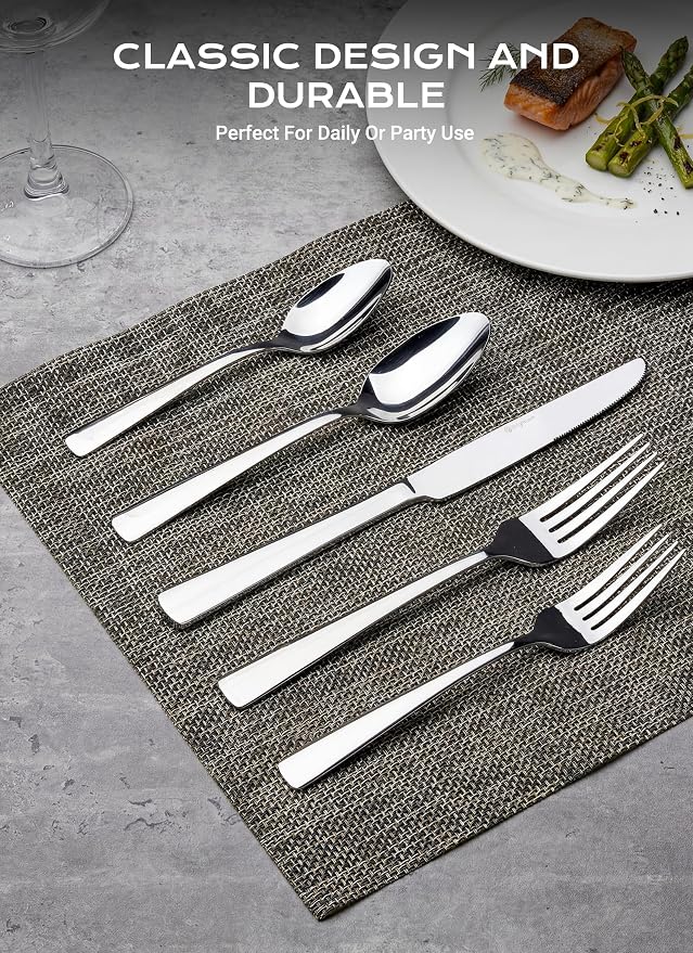 Silverware Set for 8, 45 Piece Stainless Steel Kitchen Utensils Cutlery Set | - Image 2