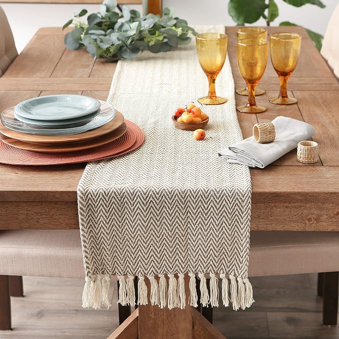 DII Woven Basic Tabletop Collection, Chevron Table Runner, Dark Brown - Image 2