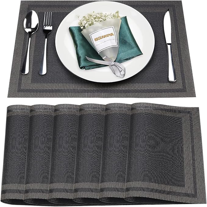 Placemats Set of 12, Vinyl Woven Black Non Slip Table Mats | Heat Resistant by BxzanDya-LifeSmartMaker