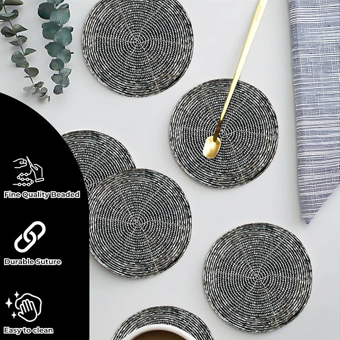 Coasters Set of 4 Handmade Beaded Bar Drink Tabletop Protection - Image 7