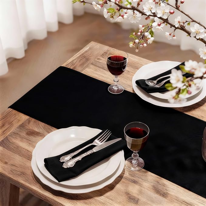 FOLINS&HOME Black Waterproof Decorative Table Runner 108 Inches Long | 210GSM - Image 2