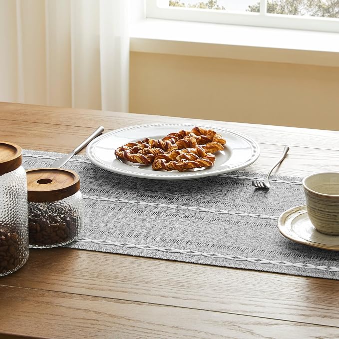 Hemstitched Farmhouse Table Runner, Charcoal 13x60 Inch, Cotton Linen Table - Image 4