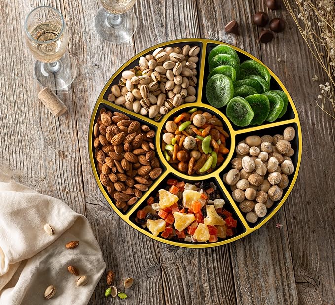 PLASTICPRO 6 Sectional Round Plastic Serving Tray/Platters Black & Gold Pack of - Image 4