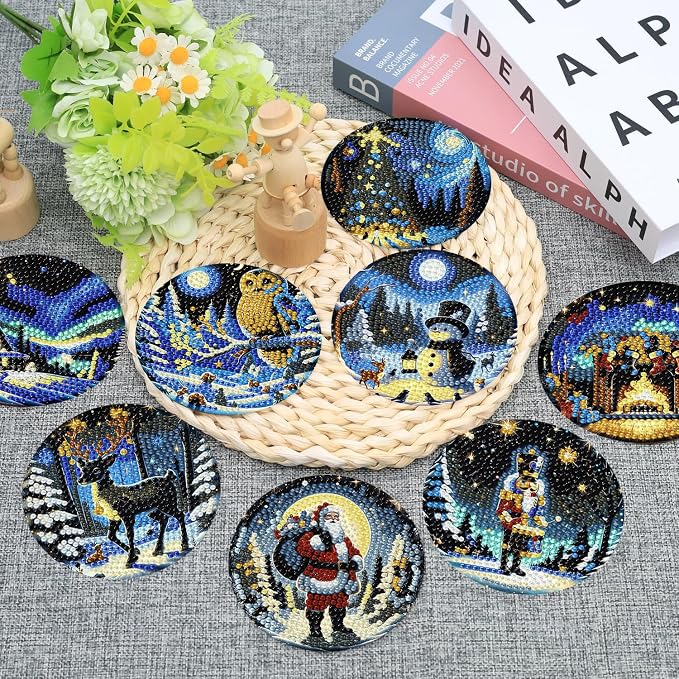 8 PCS Christmas Diamond Art Coasters Kits - Image 2