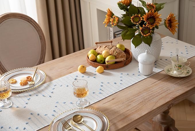 Boho Table Runner 13 x 72 Inch Long Natural Cotton Woven Runner - Image 3
