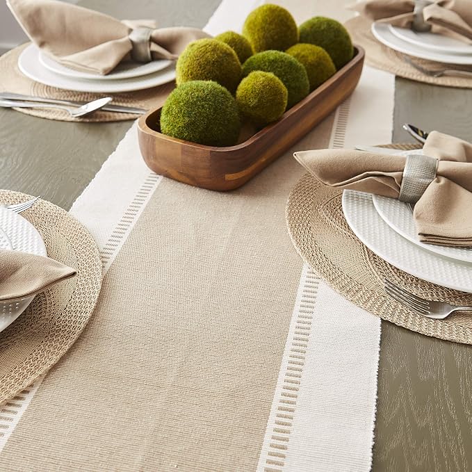DII Dobby Stripe Table Runner, 13x72 Black & Cream Background | Woven - Image 5