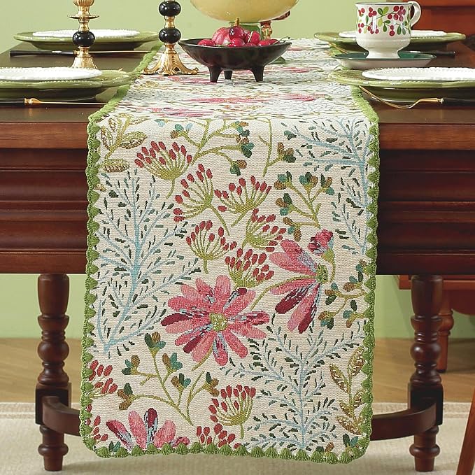 Spring Botanical Floral Green Lace Table Runners 12 x 71 Inch | Jacquard Weave - Image 2