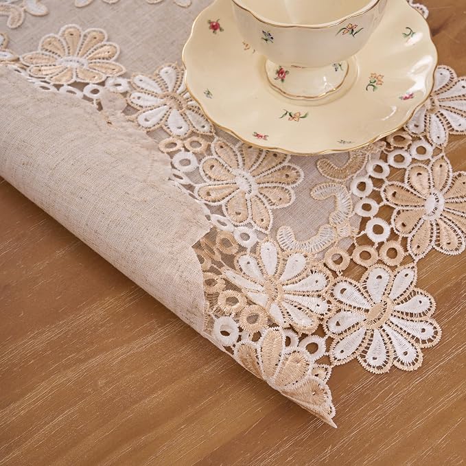 European Antique Jacquard Lace Table Doilies, Small Farmhouse Linen Embroidered - Image 6