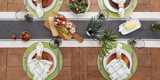 DII Dobby Stripe Table Runner, 13x72 Black & Cream Background | Woven - Image 7