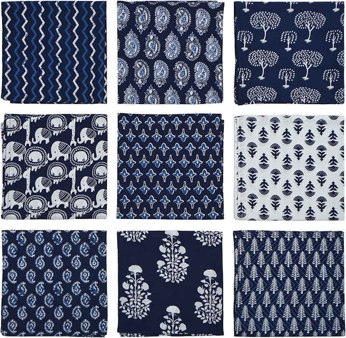 DIYANAIMPEX 10 Pc Cotton Cloth Napkins Hand Block Print Hand Made Size 16x16 by DIYANA+IMPEX