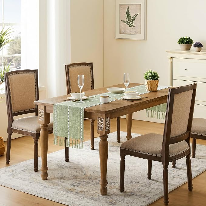 Hemstitched Farmhouse Table Runner, Sage Green 13x72 Inch, Cotton Linen Table - Image 3