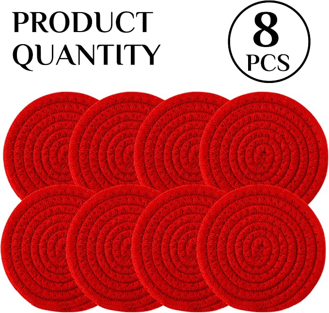 8PCS Cotton Round Woven Coasters Drink - Image 4