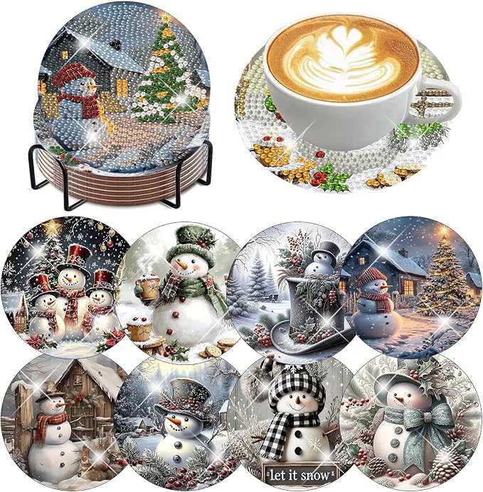 8 PCS Christmas Diamond Art Coasters Kits by Ekuxom