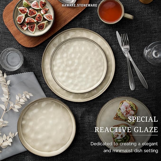 HaWare Dinnerware Sets, 6-Piece Plates and Bowls Set, Stoneware Dish Set - Image 3