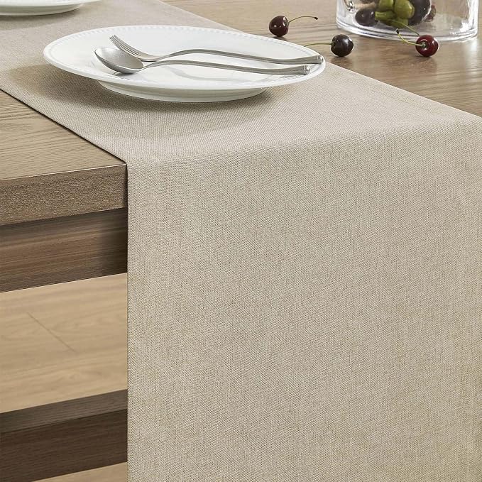 Basic Linen Style Table Runner, 14x72 Inch Natural | Mitered Corner Design - Image 4