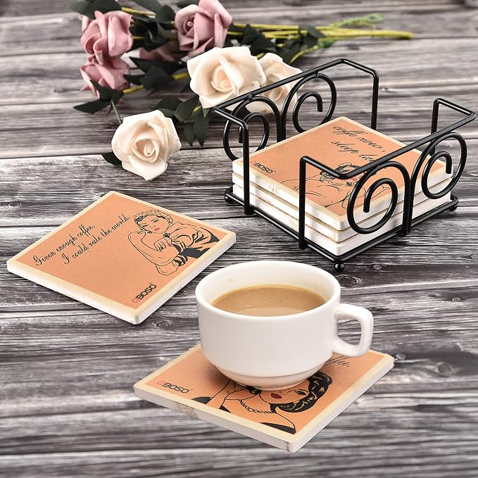 Coaster Holder 4.3 Inch Black Iron Metal Holder Storage Caddy - Image 4