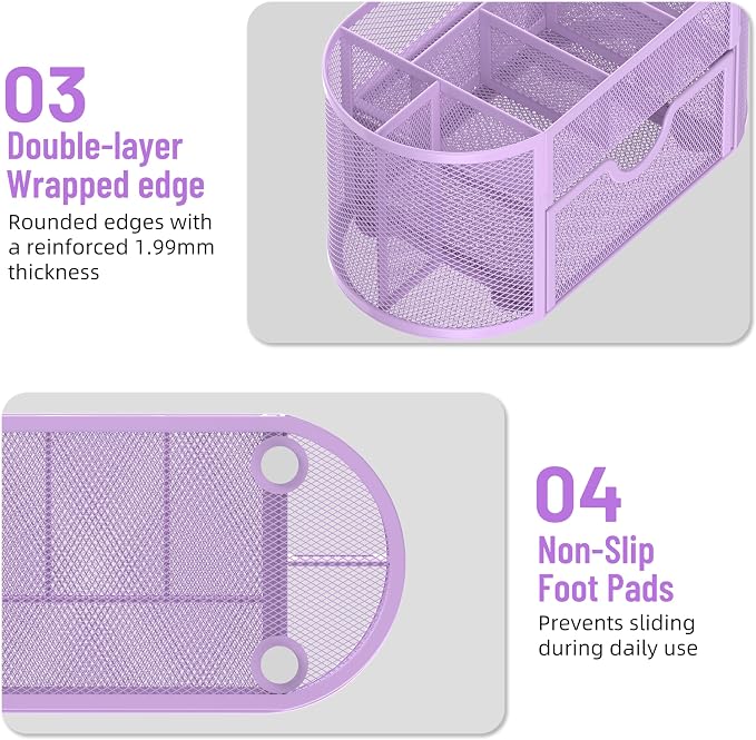 Mesh Desk Organizer with Drawer, 9-Compartment Pen Holder - Image 6