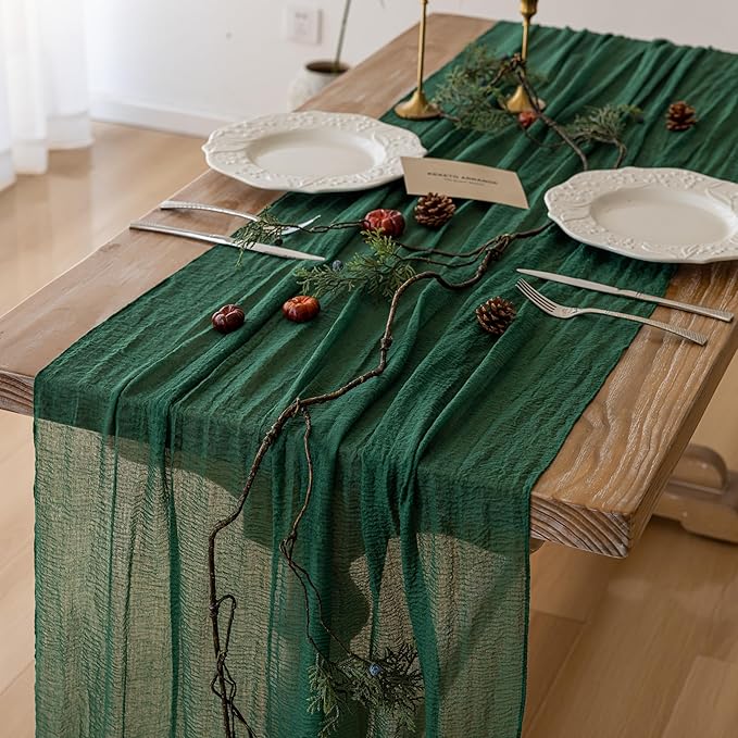 Emerald Green Cheesecloth Table Runner 120 Inches by KEKETOARRANGE