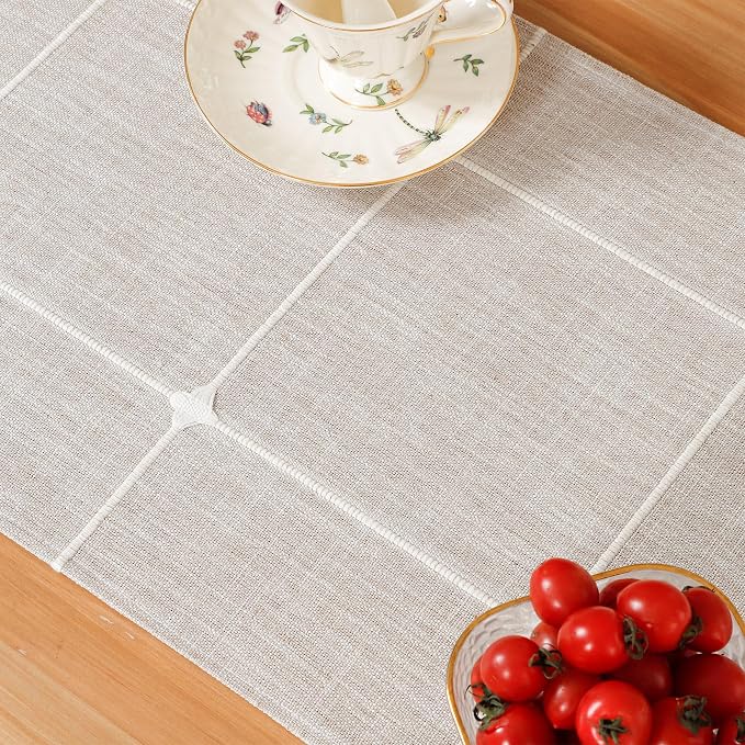 NEWISHER Rustic Embroidered Plaid Cloth Table Runner 60 inches, Farmhouse - Image 5