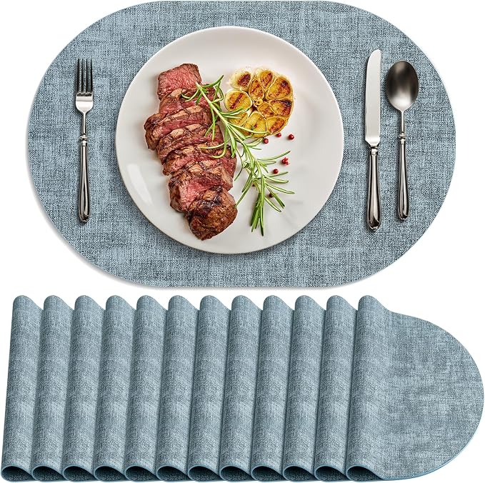 Placemats Set of 12 Washable, Heat Resistant Table Placemats Wipeable Faux by Delicateandelegantplacemats