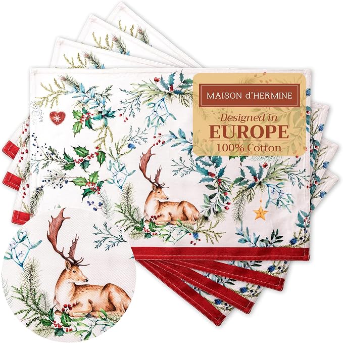 Maison d' Hermine Placemats Set of 4 Reusable 100% Cotton | Cloth Place Mats by MaisondHermine