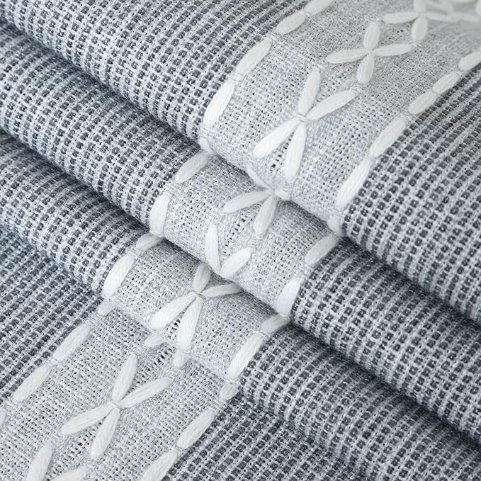 NEWISHER Farmhouse Braided Striped Embroidery Table Runner 72 inches Grey | - Image 6