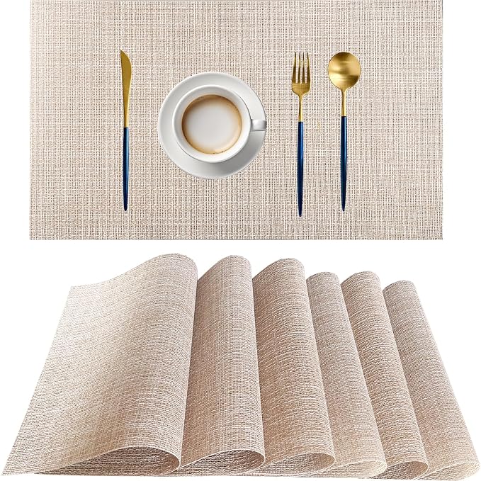PIGCHCY Beige Placemats Set of 6 Vinyl PVC Durable Place Mats by PIGCHCY