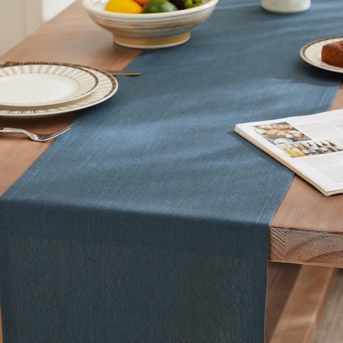Rustic Cotton Linen Table Runner, 13x108 Inches Navy | Farmhouse Style Linen - Image 3