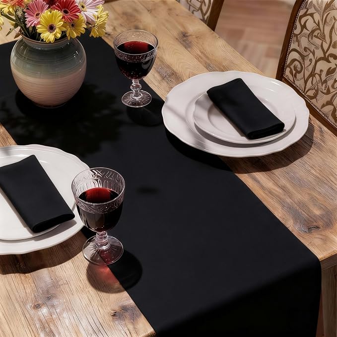 MEANMOY Black Table Runner 90 Inches Long Waterproof Washable Table Runners | - Image 6