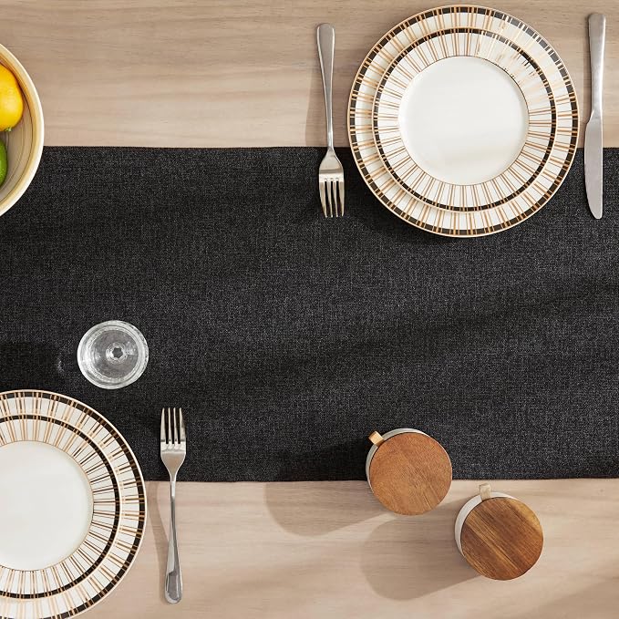 Burlap Style Farmhouse Table Runner, 14x108 Inches Black | Thick Durable Fabric - Image 4