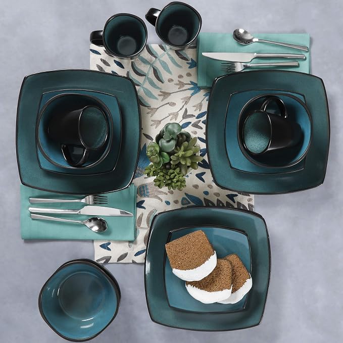Gibson Elite Soho Lounge 16-Piece Reactive Glaze Dinnerware Set – Teal and - Image 6