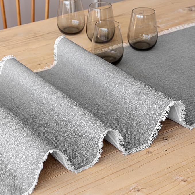 Over&Back 18x108 Woven Frayed Chambray Cotton Table Runner - Image 6