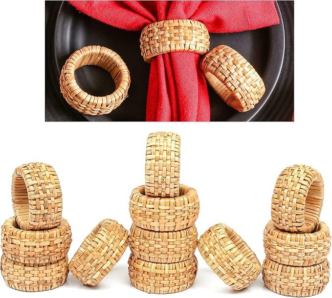 Lightnpro Natural Rattan Decorative Napkin Rings Set of 12, Serviette Napkin by Lightnpro