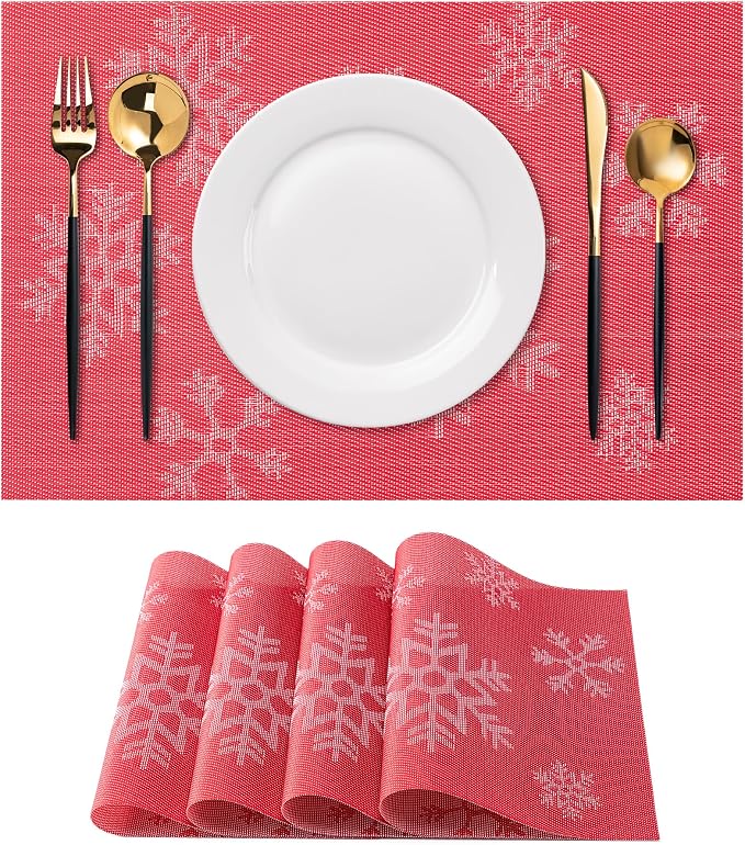 Placemats Set of 4 Washable Indoor | Outdoor Vinyl Place Mats by CADONO