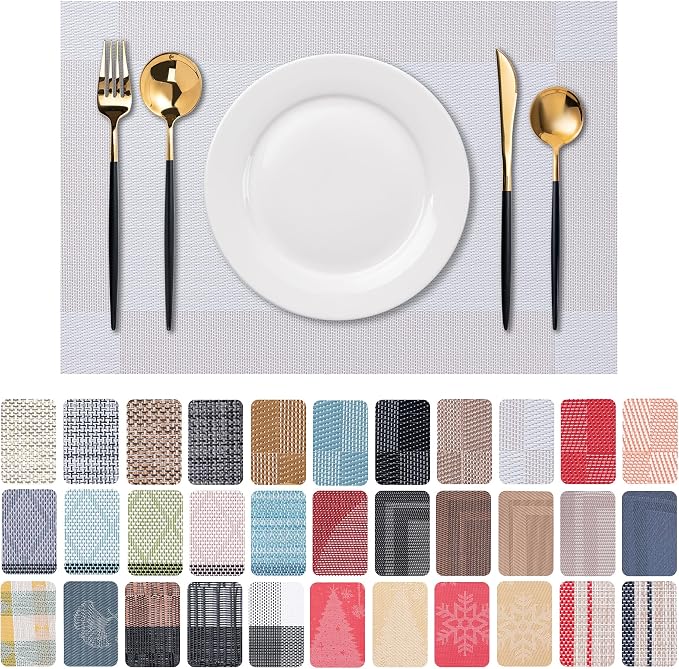 Placemats Set of 6 Washable Indoor | Outdoor Vinyl Place Mats by CADONO