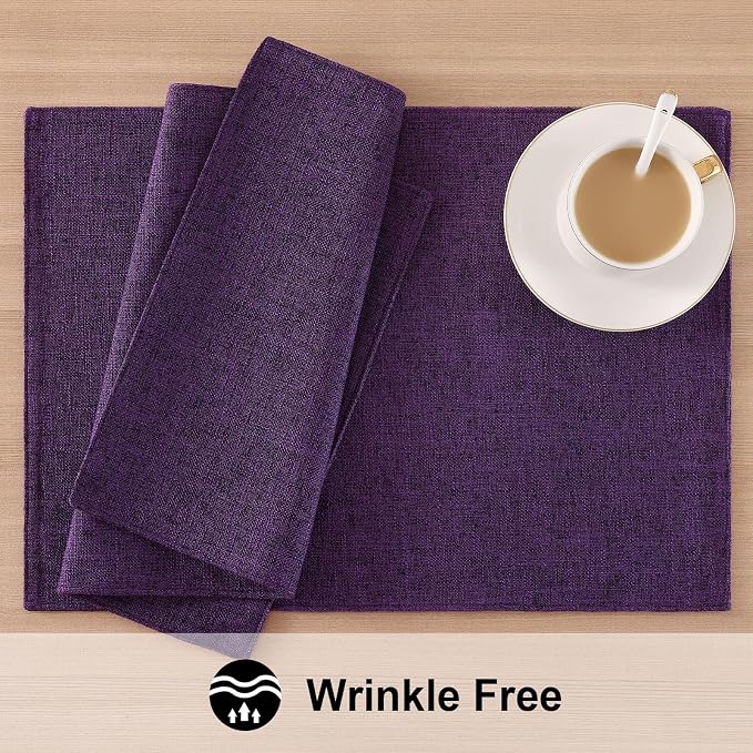 Faux Cotton Linen Placemats Set of 6, Cloth Washable Farmhouse Dining Table Mats - Image 5
