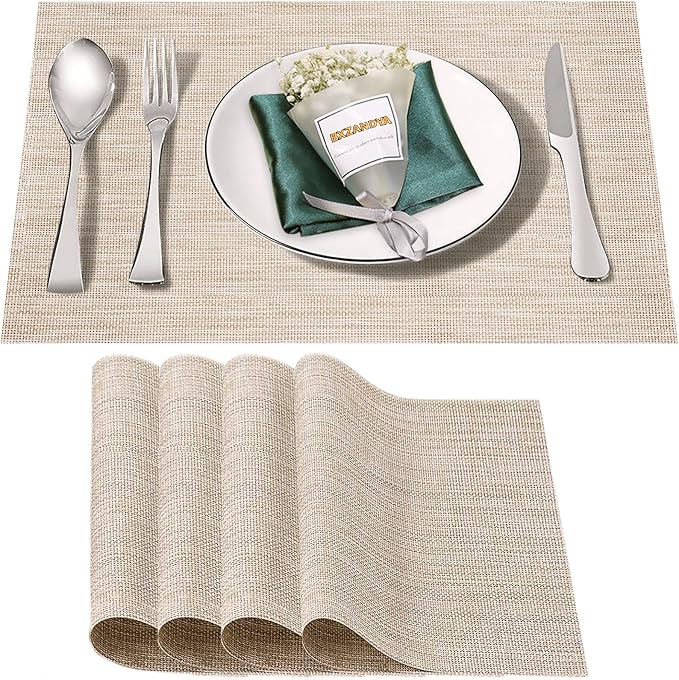 Placemats Set of 4, Vinyl PVC Heat Resistant Washable Placemats Set, Non Slip by BxzanDya-LifeSmartMaker