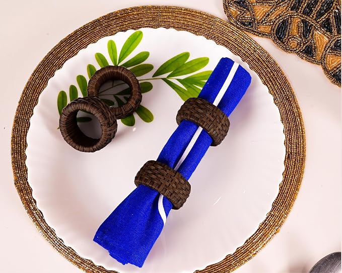 ALPHA Living HOME Woven Napkin Rings Set of 12, Rustic Farmhouse Cane Napkin - Image 2