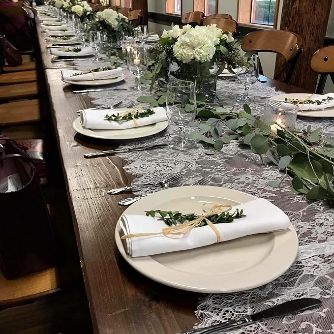 6 Pcs White Lace Table Runner 14 x 120 Inch Embroidered Boho Table Runner - Image 6