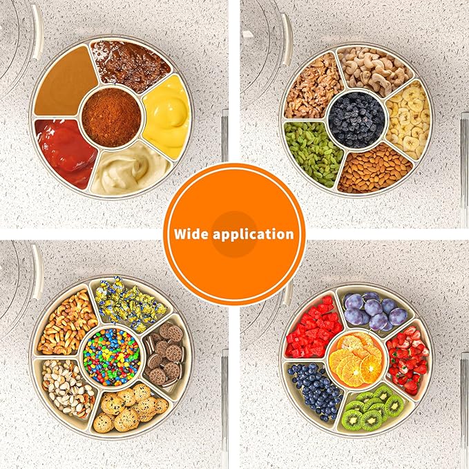 Divided Serving Tray with Lid and Handle, Stackable Snackle Box Container - Image 3