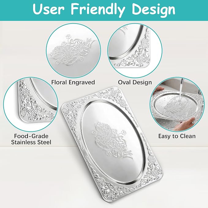 Silver Serving Trays, 13.7 x 8.5 Inch - Image 8